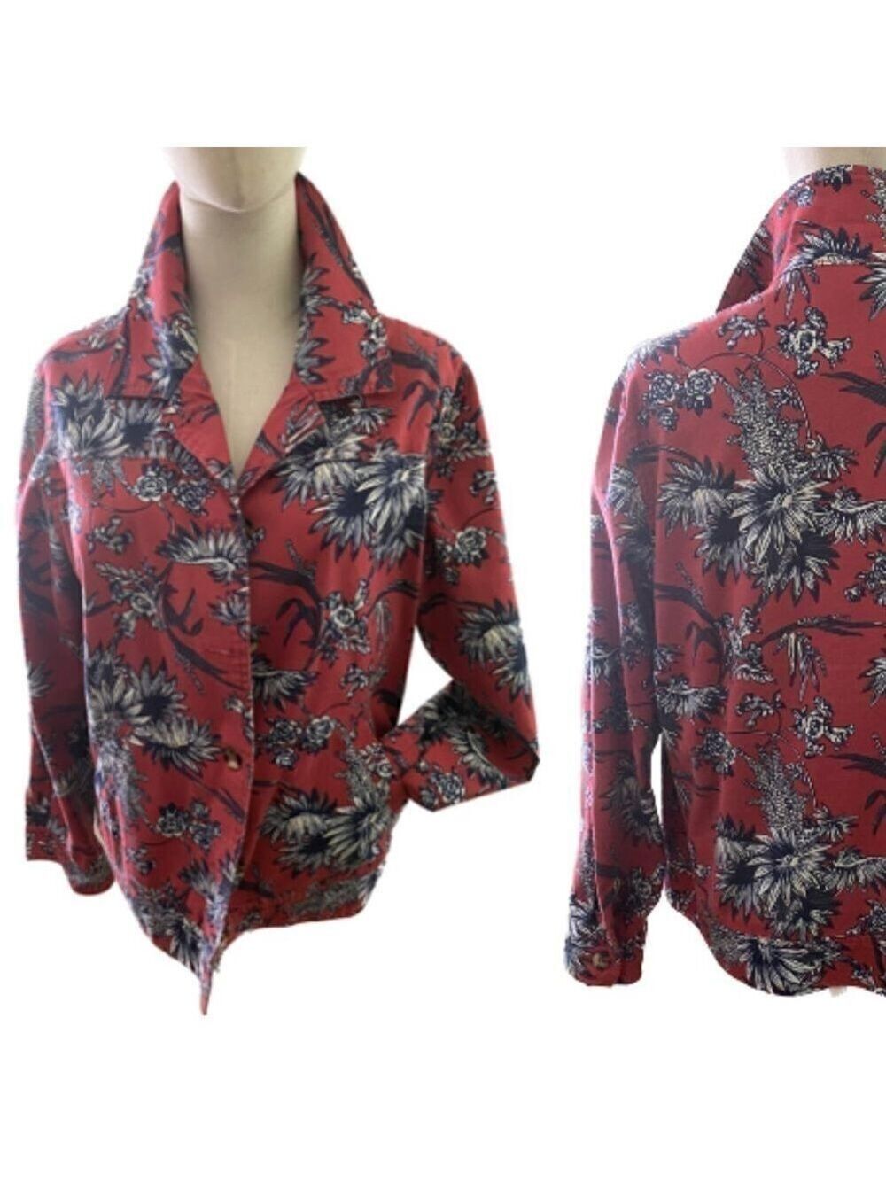 APPLESEEDS ROSE & NAVY FLORAL WESTERN STYLE JACKET W BUTTON FRONT & CUFF EUC L